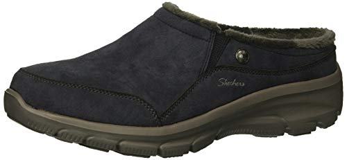 Image of Skechers Women's Clogs - Relaxed Fit: Easy Going - Latte-Twin Gore Open Back Suede Fur Slip-On Clogs with Air Cooled Insole