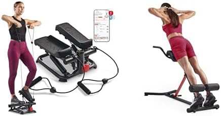 Sunny Health and Fitness Total Body Smart 2-in-1 Stepper Machine w/Resistance Bands + Unisex's Station-SF-BH620062 Hyperextension Roman Chair with Dip Station