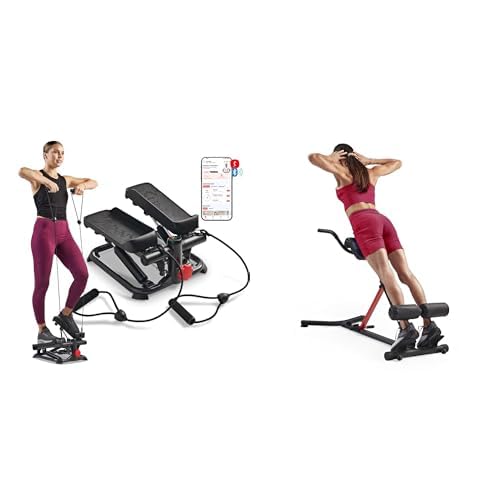 Sunny Health and Fitness Total Body Smart 2-in-1 Stepper Machine, Total Body Workout, Adjustable + Unisex's Station-SF-BH620062 Hyperextension Roman Chair with Dip Station, Black, One Size