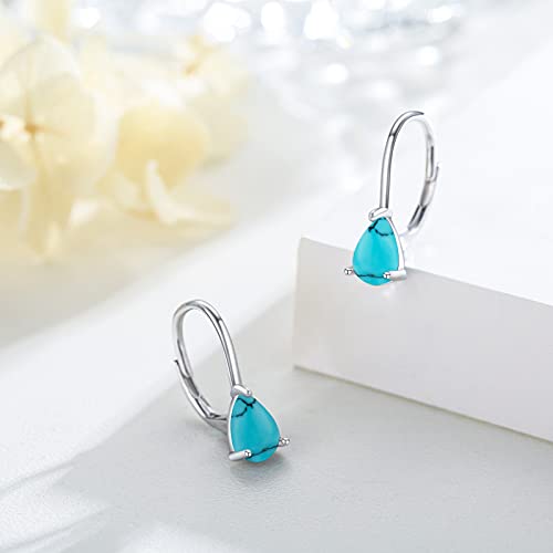 Tughra Turquoise Earrings Turquoise Leverback Earrings For Women Sterling Silver Teardrop Hoop Dangle Earrings Turquoise Jewelry Gifts Hypoallergenic Dewdrop Earrings For Girls Sensitive Ears #TOP3
