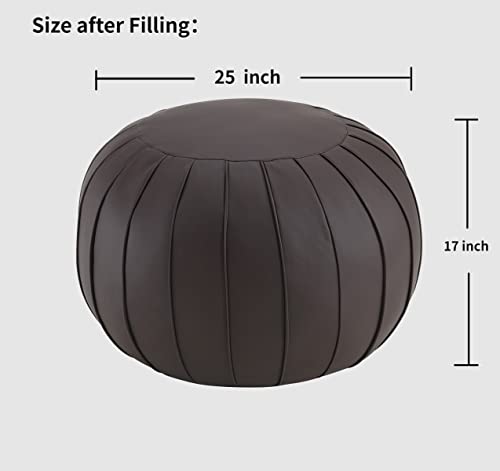 C Comfortland Unstuffed Pouf, Faux Leather Poufs Cover, Large Round Poof Ottomans, Floor Bean Bag Ottoman, Foot Rest Storage Pouffe For Living Room, Bedroom, Or Gifts Brown #TOP2