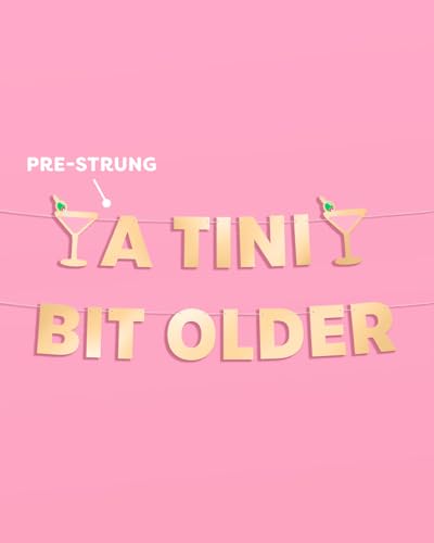 xo, Fetti A Tini Bit Older Gold Foil Banner - 5 Ft. | Martini Decoration, Birthday Party Sign, Casino Decor, Girl Cocktail Backdrop, Vegas Photo Booth Background