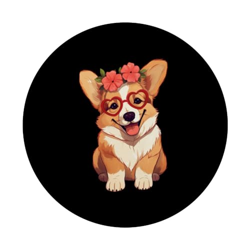 Welsh Corgi Wearing Red Glasses And Headband Bandana PopSockets Swappable PopGrip, Black - Image 3