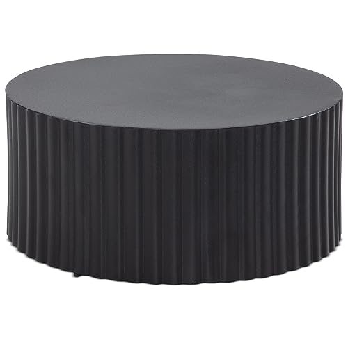 Wohnling Couchtisch 67x67x31 cm Metall Schwarz Sofatisch Rund, Design Wohnzimmertisch mit Wellen-Muster, Kaffeetisch Eisen in Lamellen-Optik, Kleiner Tisch Beistelltisch Wohnzimmer Modern