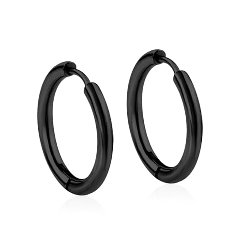 Black Hoop Earrings for Women Stainless Steel Large Round Hoops Lightweight & Durable Jewelry Everyday Casual & Statement Earrings Unisex Punk Gifts for Him Her (Black 12mm)