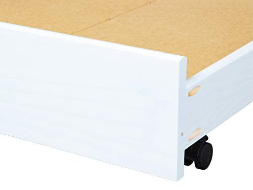 Inter Link – Bettschublade – Bettkasten – Bettschublade auf Rollen – Ausziehbare Schublade - Kiefer massivholz – Weiß – Maße in cm: Länge 199 x Breite 94 x Höhe 22 - Umea
