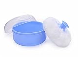 2Pcs Baby Care Face Body Villus Powder Puff Box Holder Kit Makeup Cosmetic Talcum Powder Container (Blue)