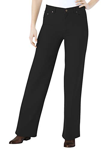 Woman Within Plus Size Stretch Denim Wide-Leg Five-Pocket Jeans - 18 W, Black Denim