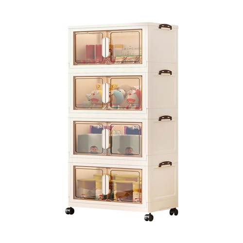 Ergocar Storage Box, Magnetic double opening door large -capacity locker?Transparent Stacking Plastic Storage Boxes with Pulley, for Bedroom, Living Room, Office and Kitchen