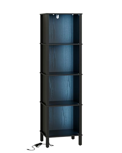 Apetaccat Bookshelf with LED Lights, Modern 4-Tier Bookcase, Open Storage