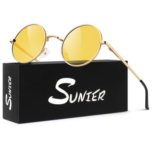 Image of Sunier Round Sunglasses Men Womens Shades Polarized Retro Circle UV400 Sun Glasses