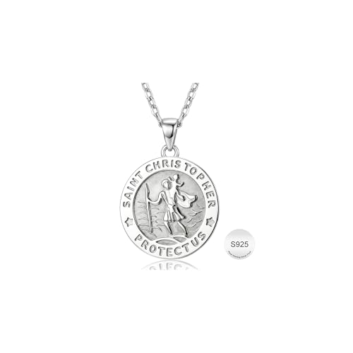 Sllaiss Collier Saint Christophe Argent 925 Massif Chaine Argent 925 Femme Bijoux Collier Medaille...
