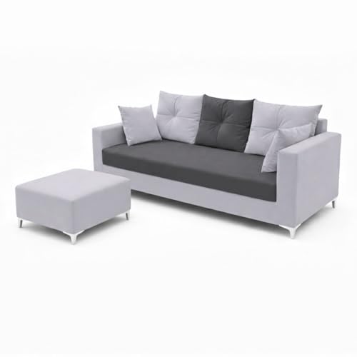 Image of Zora 4 Seater L Shape Sofa Set with Movable Ottomans | Flexible Layout | Rich Velvet Suede Fabric | Silver Legs | Dual Tone Modern Sofa for Living Room (Dark Grey-Light Grey)