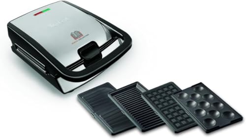 Tefal Snack Collection Sandwich Maker, Waffle Maker, Panini, Grill, 4 Plates Included, Non-Stick Coating, Removable and Dishwasher Safe Plates, Easy Storage, SW854D16