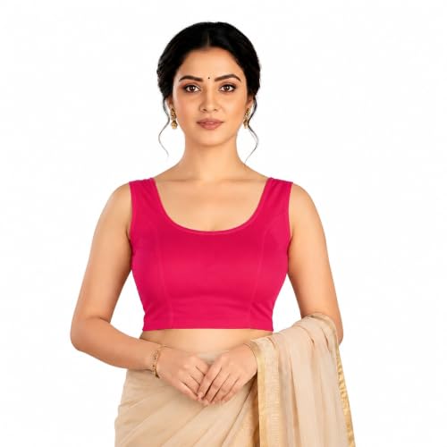 Image of Abhi Readymade Saree Blouse for Women- Sleeveless, Round Neck, Regular-fit, Stretchable, Pull-on Style Blouse