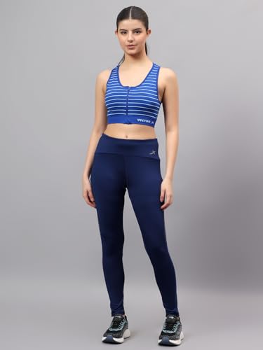 Image of Vector X OSB-411 Women Premium Seamless Non-Padded Striped Pattern Sports Bra for Gym Workout, Yoga, Running Scoop Neck Elastic Bottom Band Support Full Coverage|Breathable|Lightweight (Royal Blue)