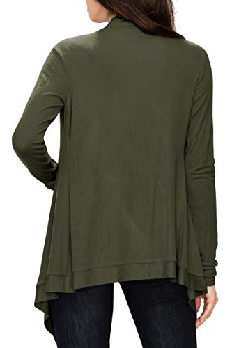 Image of Lock and Love Women's Draped Front Open Asymmetrical Cardigan - Casual Long Sleeve Lightweight Duster