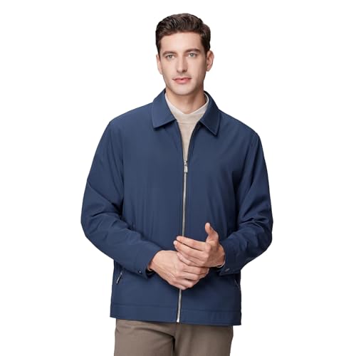 Men's Lightweight Casual Windbreaker Laydown Collar Zipper Pocket Coat Fall Spring Golf Work Dress Business2
