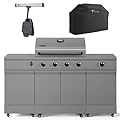 Tytus Fresno 5 Burner Propane or Natural Gas Island Grill with Cover and LED Light - 864 sq. in. Cooking Area, 48,000 BTU Grill, 12,000 BTU Side Burner - All Gunmetal