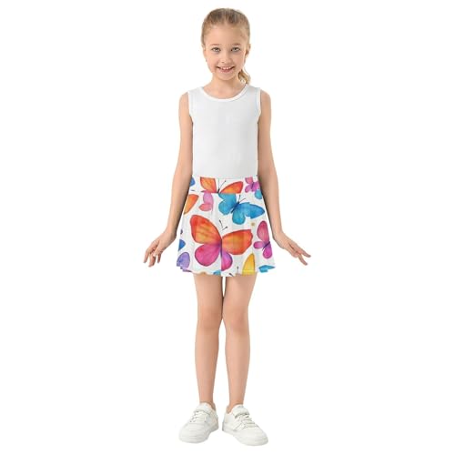 Joisal Athletic Shorts Girls Skorts Toddler Tennis Skirts Breathable Little Girl Colorful Butterflies White 3t3