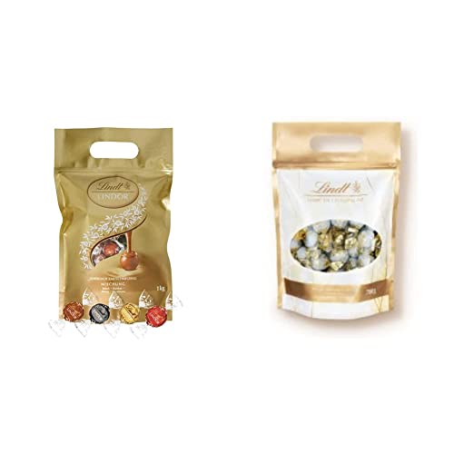 Lindt LINDOR Schokoladen Kugeln Klassische Mischung | ca. 80 Schokoladen Kugeln| 700 g | Ca. 56 Vollmilch-Schokoladen Kugeln mit erlesener Marc de Champagne Füllung, alkoholhaltig | Großpackung