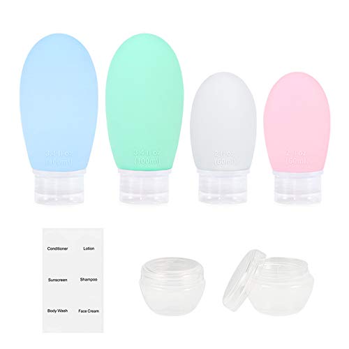 Silicone Travel Bottles Set, Travel Bottles for Toiletries TSA Approved Leak Proof Travel Bottles BPA Free Refillable Squeeze for Shampoo Conditioner Lotion Body Wash (3.4 oz, 2 oz)