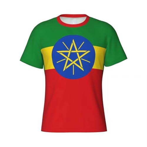 Camiseta De Verano para Hombre De Gran Tamaño, Bandera Etíope, Escudo De Armas con Estrella, Camiseta Ligera Y Transpirable Manga Corta Cuello Redondo, T-Shirt Clásica Holgada Ropa De Calle
