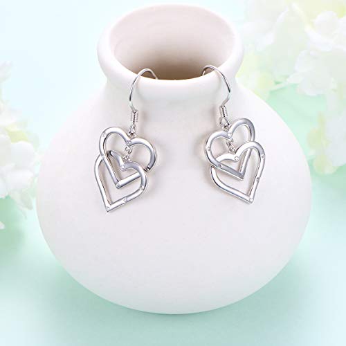 S925 Sterling Silver Love Elegant Layered Hearts Long Dangle Drop Hooks Stud Earrings Jewelry Birthday Gifts For Women #TOP2