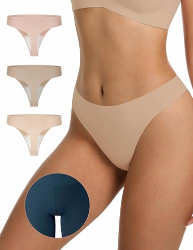 Image of LUCKMEEY Cotton Thongs for Women Seamless Thongs for Women No Show Thong Panty Liners Workout G-String Thongs Underwear