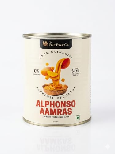 Image of The Fruit Forest Co. Alphonso Aamras | Premium Mango Pulp with Real Fruit Slices | Authentic Ratnagiri Alphonso Mangoes | Healthy Fruit Beverage 850 Gms |Pack of 1