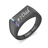 YITUB Personalized Mens Engraved Name Rings for Dad 1-8 Birthstone Custom Father Ring Family Ring Fathers Day Jewelry Gift for Husband Grandpa Birthday Christmas Anniversary (Stone 3)