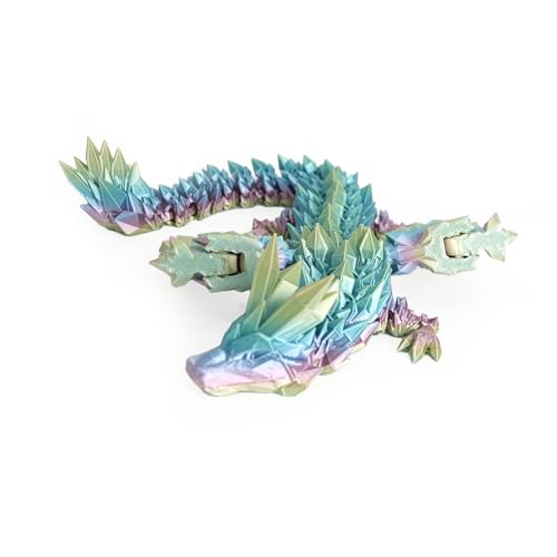 Image of 3D Printed Dragon - 18 inch Flying Dragon with Wings, Articulated Winged Crystal Fidget Toy, Home Decor, Birthday Gift, Desk Pet - M Rainbow