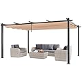 VEVOR 12'x16' Outdoor Retractable Pergola with Canopy, Aluminum Pergola with Retractable Canopy, Modern Style, Sun Shade for Patios, Gardens, Decks, Backyards (Beige)