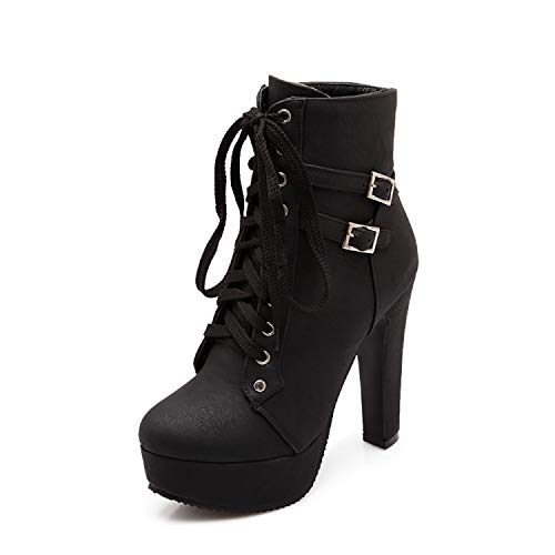 Viuluti 2025 Women's Lace-up Combat Ankle Boots Platform High Heels Sexy Round Toe Heeled Booties2