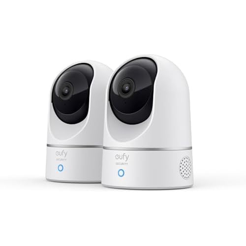 eufy Security Indoor Cam 2K Pan & Tilt Camera Surveillance WiFi, 2-Pack, caméra intérieure, Détection des Humains et Animaux par l'IA, Assistants Vocaux, Carte microSD Requise