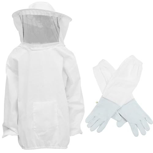 Ropa de apicultor HOMSFOU con chaqueta blanca ventilada y guantes de poliéster para apicultura