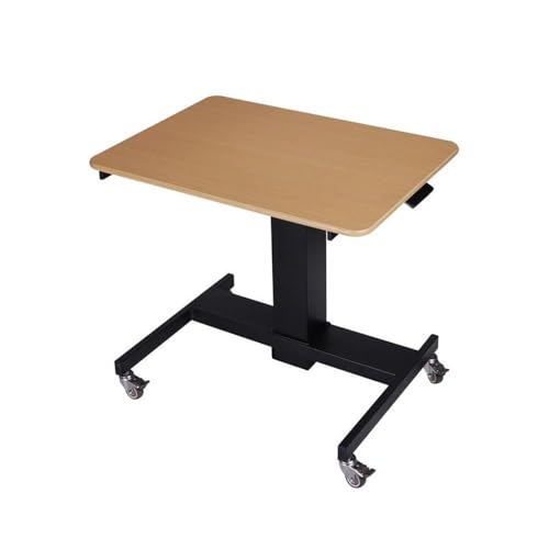 Pemberly Row 28" Adjustable Mobile School Standing Desk, Natural Wood Grain/Black Finish, MDF Particle Board and Steel, Height Adjustable 25.5"-41", Lockable Casters, Ergonomic Sit-to-Stand Workspace - Image 3