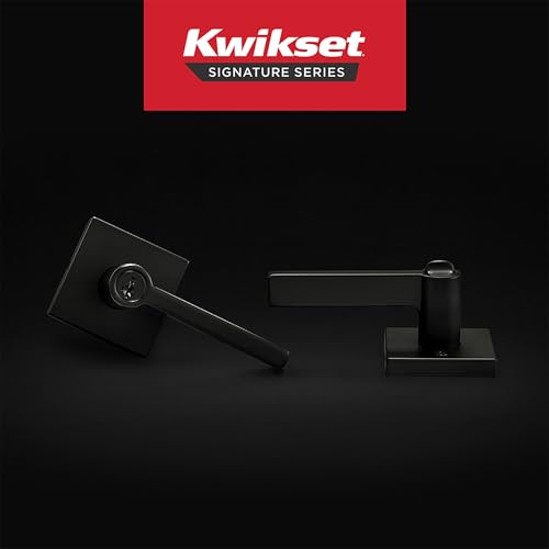 Image of Kwikset Halifax Entry Door Handle with Lock and Key, Secure Keyed Reversible Lever Exterior, For Front Entrance and Bedrooms, Matte Black, Pick Resistant Smartkey Rekey Security and Microban