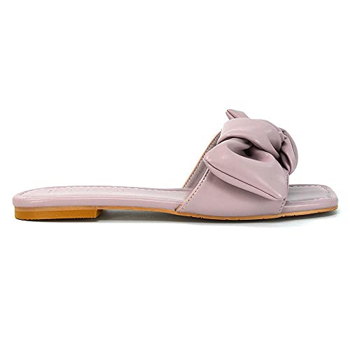 Image of Womens Square Toe Sliders Ladies Slip On Casual Bow Flip Flops Mule Sandals Size Purple