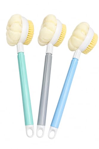 Body Brush Back Scrubber Shower Sponge Exfoliating Shower Bath Brush Long Nonslip Handle Reusable Wet Dry Soft Skin Bristle Massage Circulation Back Washer for Men Women Assorted Colour(1pc)