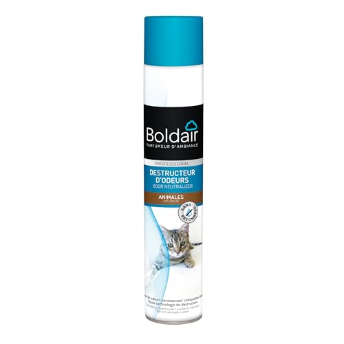 BOLDAIR - Destructeur d'odeurs animales - Absorbe et neutralise les odeurs - textiles et litières - parfum léger - Efficacité longue durée - Pulvérisation sèche - 500 ml - Fabrication française