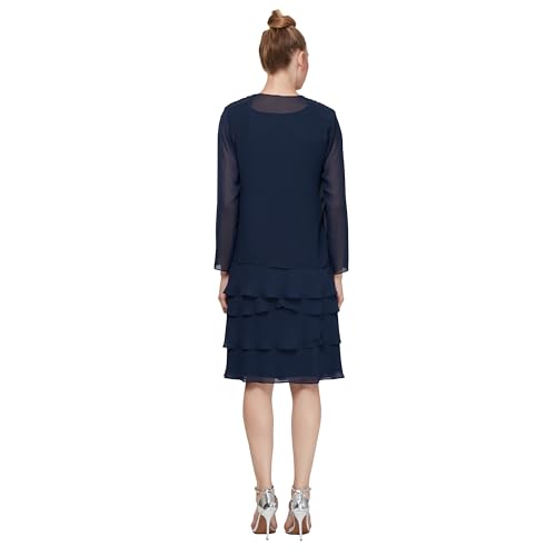 Image of S.L. Fashions Women's Mother of The Bride Tiered Jacket Dress with Shoulder Embellishment