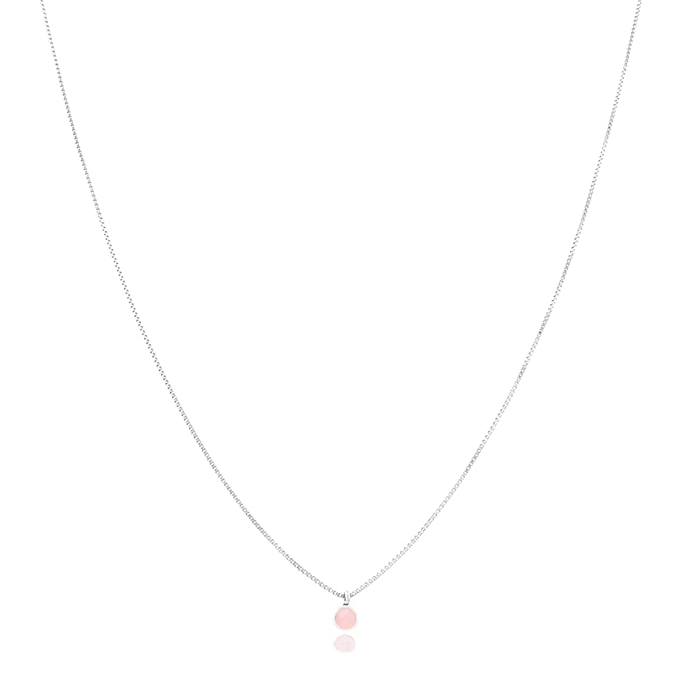 Collar Mini Stones Plata 925, Colgante Minimalista con Piedra Semi Preciosa, Cadena Veneciana Plata y Mineral para Mujer (Cuarzo Rosa, 40 cm en Plateado)