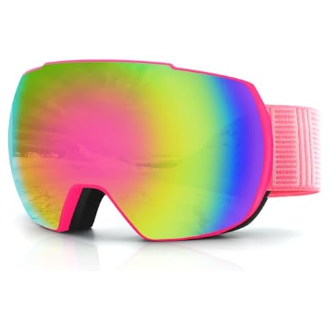 OULAIQI Ski Snow Goggles,OTG UV400 Protection,Anti Fog Skiing,Skating,Snowboarding,Snowboard Goggles For Men Women Youth (Pink) Cover