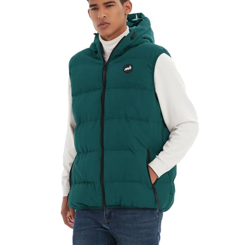 Image of Mywu Mens Puffer Vest with Hood Winter Outdoor Quilted Sleeveless Jacket