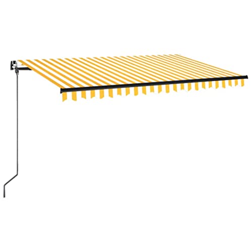 Image of vidaXL Manual Retractable Awning Folding Arm Manual Retractable Awning Outdoor Sunshade Patio Garden with LED 400x350 cm Yellow and White