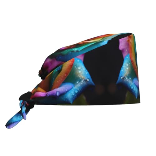 YYHWHJDE Breathable Work Hat Rainbow Rose Prints Adjustable Comfortable Chef Hat for Women & Men