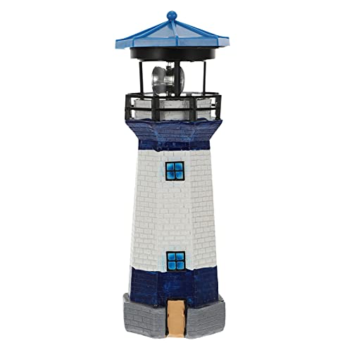 Garneck LED Lighthouse Ornament Solar Sun Powered Light Nautical Lighthouse Statue Sculpture for Garden Ocean Beach House Yard Outdoor Decor (9x9xx27cm)