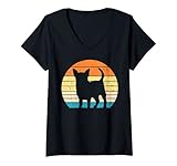 donna chihuahua silhouette sunset retro chiwawa pet dog lover gift maglietta con collo a v