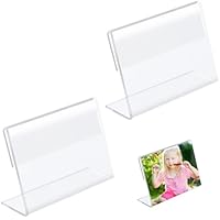 DiiWmme Acrylic Sign Holder, L Shape Price Tag Display Stand, Slanted Brochure and Photo Frame Holder for Restaurant Menu, Office Desk, Shopping Malls, Transparent Flyer Stand